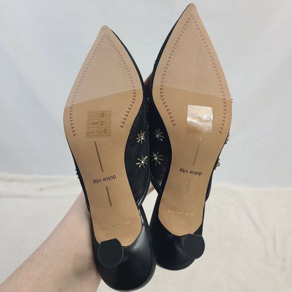 NEW Dolce Vita Clara Wide Black Mesh Embellished Heels Size 7.5 - Picture 9 of 10